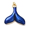 Rack Plating Brass Enamel Pendants, with Jump Ring, Cadmium Free & Lead Free, Long-Lasting Plated, Real 18K Gold Plated, Fishtail Charm, Blue, 25x24.5x3mm, Hole: 3mm