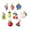 Alloy Enamel Pendants, with Jump Ring, Golden, Fruit Charm, Mixed Color, 14.5~18x8~16x1.5~3mm, Hole: 4.5mm, 9pcs/set