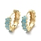 Flower Real 18K Gold Plated Brass Hoop Earrings, with Enamel, Deep Sky Blue, 19x6mm