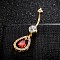 Piercing Jewelry, Brass Cubic Zirconia Navel Ring, Belly Rings, with 304 Stainless Steel Bar, Cadmium Free & Lead Free, Real 18K Gold Plated, teardrop, Red, 43x12mm, Bar Length: 3/8