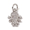 Brass Micro Pave Cubic Zirconia Charms, Cadmium Free & Lead Free, with Jump Rings, Girl Charms, Platinum, 12.5x9x1.5mm, Hole: 3.4mm