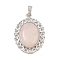 Natural Rose Quartz Pendants, with Platinum Tone Alloy Findings, Oval Charms, 41x28.5x7.5mm, Hole: 7.2x4mm