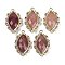 Natural Strawberry Quartz Faceted Horse Eye Links, Rack Plating Brass Micro Pave Orchid Cubic Zirconia Connector Charms, Golden, 24.5x14.5x4.5mm, Hole: 1.2mm
