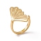 Ion Plating(IP) 304 Stainless Steel Shell Shape Cuff Ring for Women, Real 18K Gold Plated, US Size 6 1/4(16.7mm)