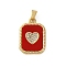Brass Micro Pave Cubic Zirconia Pendants, Heart, with Red Resin Board, Long-Lasting Plated, Cadmium Free & Lead Free, Rack Plating, FireBrick, 18.5x13x2mm, Hole: 3x4mm