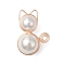 Copper Wire Wrapped Shell Pearl Round Beads Cat Shape Pendants, Kitten Charms, Real 18K Gold Plated, Seashell Color, 23x16x10mm, Hole: 3x2mm