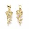 Brass Micro Pave Cubic Zirconia Pendants, Flower, Real 16K Gold Plated, 16x7x4mm, Hole: 2~3x5mm