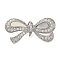 Brass Micro Pave Clear Cubic Zirconia Fold Over Clasps, Cadmium Free & Nickel Free & Lead Free, Bowknot, Platinum, 14.5x29.5x10mm, Hole: 2x2.5mm