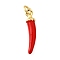 Brass Enamel Pendants, Cadmium Free & Lead Free, with Jump Rings, Real 18K Gold Plated, Chili, 21x5x4.5mm, Hole: 3.5mm