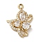 Brass Micro Pave Cubic Zirconia Pendants, Nickel Free, with K9 Glass, Flower Charms, Golden, 23x17x5mm, Hole: 1.6mm