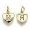 Brass Micro Pave Clear Cubic Zirconia Charms, with Jump Ring, Heart with Letter, Real 16K Gold Plated, Nickel Free, Letter.R, 10x9x2mm, Jump Ring: 5x1mm, 3mm inner diameter