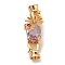 Brass Micro Pave Cubic Zirconia Fold Over Clasps, Nickel Free, Pineapple, Real 18K Gold Plated, Lilac, 31x10.5x11mm, Hole: 4mm