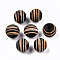 Painted Natural Wood Beads, Laser Engraved Pattern, Round with Zebra-Stripe, Coconut Brown, 10x8.5mm, Hole: 2.5mm
