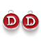 Platinum Plated Alloy Enamel Charms, Cadmium Free & Lead Free, Enamelled Sequins, Flat Round with Letter, Red, Letter.D, 14x12x2mm, Hole: 1.5mm