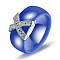 Cross Brass Micro Pave Clear Cubic Zirconia with Porcelain Finger Rings, Platinum, Medium Blue, US Size 8(18.1mm)