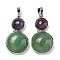 Natural Green Aventurine & Natural Amethyst Pendants, Gourd Charms, with Rack Plating Platinum Tone Brass Findings, Cadmium Free & Lead Free, 35x19.5x7.5mm, Hole: 8x5mm