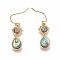 Brass Micro Pave Clear Cubic Zirconia Dangle Earrings, with Natural Abalone Shell/Paua Shell and Ear Nuts, Teardrop, Golden, 32mm, Pin: 0.6mm