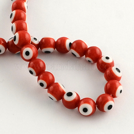 Круглый ручной сглаза Lampwork бисер LAMP-R114-10mm-05-1