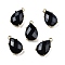 Natural Obsidian Faceted Pendants, Rack Plating Golden Plated Brass Teardrop Charms, 17x10x6mm, Hole: 1.5mm