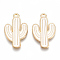 Alloy Pendants, Cadmium Free & Lead Free, with Enamel, Cactus, Light Gold, Creamy White, 26x15.5x1mm, Hole: 1.4mm