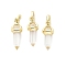 Natural Quartz Crystal Double Terminal Pointed Pendant, Rock Crystal Faceted Bullet Charms with Brass Findings, Ion Plating(IP), Golden, 21x7x7.5mm, Hole: 3.5x2mm