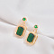 Brass Emerald Dangle Stud Earrings, Rectangle, Golden, 25mm