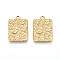 304 Stainless Steel Pendants, Ion Plating(IP), Rectangle with Flower Charms, Real 18K Gold Plated, 18.5x13x1.5mm, Hole: 1mm