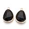 Glass Pendants, with Brass Findings, Faceted, teardrop, Nickel Free, Raw(Unplated), Black, 24x16x5mm, Hole: 2mm