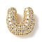 Brass Micro Pave Cubic Zirconia Beads, Letter, Rack Plating, Long-Lasting Plated, Real 18K Gold Plated, Letter U, 10x9.5x5mm, Hole: 2.5x2mm