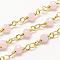 Handmade Glass Beaded Chains, with Spool, Unwelded, Faceted Rondelle, Imitation Jade, with Brass Findings, Golden, Misty Rose, 4mm, about 32.8 Feet(10m)/roll