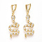 Brass Micro Pave Cubic Zirconia Pendants, Cadmium Free & Lead Free, Snake Charms, Real 18K Gold Plated, 26x10x3mm, Hole: 3.5~4x5mm