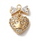Brass Micro Pave Cubic Zirconia Pendants, Nickel Free, Bowknot with Heart Charms, Golden, 16x10.5x3.5mm, Hole: 1.6mm
