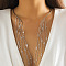 Alloy & Iron & Crystal Rhinestone Flat Round Long Tassel Cuff Choker Necklaces for Women, Platinum, 13.78 inch(35cm)