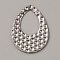 Stainless Steel Pendants, Teardrop, Textured, Stainless Steel Color, 35x26.5x1mm, Hole: 1.5mm