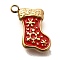 Christmas 304 Stainless Steel Red Enamel Charms, Christmas Socking Charm, Real 14K Gold Plated, 10.5x10x2.5mm, Hole: 1.2mm