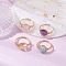 Oval Natural Amethyst & Amazonite & Rose Quartz & Citrine Finger Rings, Copper Wire Wrapped Rings, US Size 7 1/4(17.5mm), 4pcs/set
