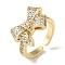 Bowknot Brass Micro Pave Clear Cubic Zirconia Open Cuff Rings for Women, Real 18K Gold Plated, Bowknot: 13x18.5mm, Adjustable
