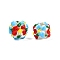 Handmade Two-Tone Lampwork Beads, Round with Flower Pattern, Light Sky Blue, 12~14x11~13mm, Hole: 1.4~1.5mm