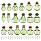 2 Sets 9 Styles Mini Glass Bottle, with Cork Plug, Wishing Bottle, for Charms Making, Star & Flower & Heart, Mixed Shapes, Dark Sea Green, 28~37mm, 1pc/style, 9pcs/set