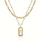 Brass Micro Pave Clear Cubic Zirconia Rectangle with Initial Pendant Double Layer Necklaces for Women, with 201 Stainless Steel Chain, Golden, Letter P, 15.75~19.69 inch(40~50cm)
