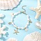 Natural Cultured Freshwater Pearl Beaded Bracelets, 304 Stainless Steel Starfish & Alloy Enamel Shell Shape Charm Bracelets, Mixed Color, 7-1/2 inch(18.9cm)