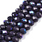 Electroplate Opaque Solid Color Glass Beads Strands, Half Rainbow Plated, Faceted, Rondelle, Medium Purple, 8x6mm, Hole: 1mm, about 64~65pcs/strand, 40~41cm