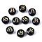 Handmade Lampwork Beads, with Golden Plated Brass Etched Metal Embellishments, Flat Round with Alphabet, Letter.B, 8x5mm, Hole: 0.8mm