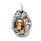 Rack Plating Brass Micro Pave Cubic Zirconia with Sea shell Pendants, Cadmium Free & Lead Free, Oval with Skull, Antique Silver & Real 18K Gold Plated, 28.5x20x7mm, Hole: 6.3x3mm