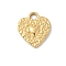 304 Stainless Steel Pendants, Textured, Heart Charms, Ion Plating(IP), Real 18K Gold Plated, 21x18x2.5mm, Hole: 3x3mm