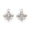 Rack Plating Alloy and Rhinestone Pendants, Gear, Cadmium Free & Nickel Free & Lead Free, Platinum, 14.8x12x3.4~3.8mm, Hole: 1.6mm