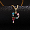 Brass Pave Colorful Cubic Zirconia Initial Pendant Necklaces for Women, Golden, Letter P, 19.69 inch(50cm)