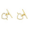 Brass Micro Pave Clear Cubic Zirconia Toggle Clasps, Nickel Free, Heart, Real 14K Gold Plated, 18.5mm, Bar: 4.5x19.5x2mm, Hole: 1.4mm, Heart: 13x15x2mm, Hole: 1.4mm