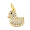 Rack Plating Brass Micro Pave Clear Cubic Zirconia Pendants, Long-Lasting Plated, with Jump Rings, Lead Free & Cadmium Free, Real 18K Gold Plated, Duck, 12x10x2.5mm, Hole: 3mm