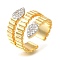 Rack Plating Brass Micro Pave Cubic Zirconia Open Cuff Rings for Women, Cadmium Free & Lead Free, Long-Lasting Plated, Teardrop, Real 18K Gold Plated, 17mm